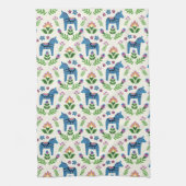 Zweeds Dala Horses Blue Theedoek (Verticaal)