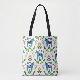 Zweeds Dala Horses Blue Tote Bag