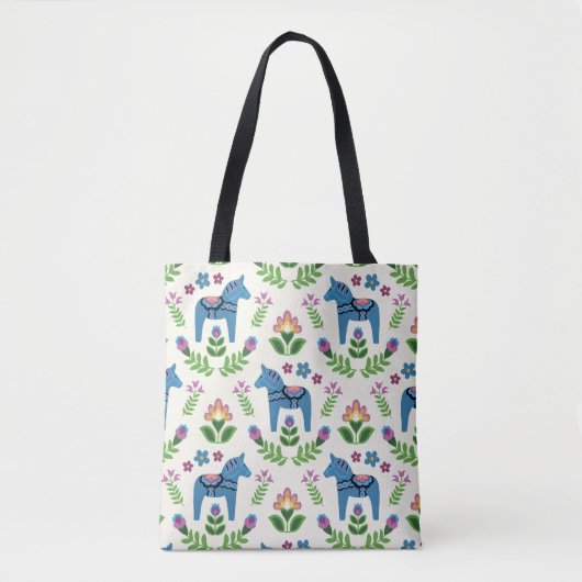 Zweeds Dala Horses Blue Tote Bag (Voorkant)