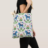 Zweeds Dala Horses Blue Tote Bag (Dichtbij)