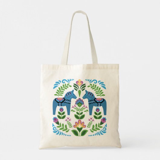 Zweeds Dala Horses Blue Tote Bag (Achterkant)