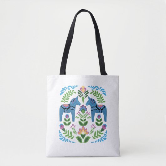Zweeds Dala Horses Blue Tote Bag (Voorkant)