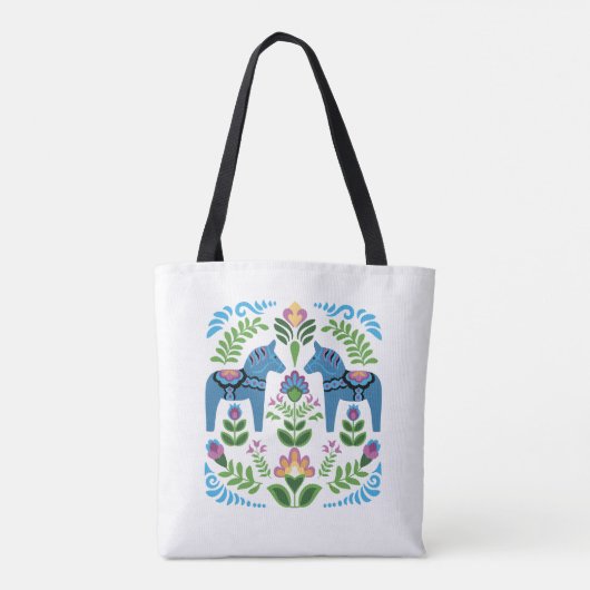 Zweeds Dala Horses Blue Tote Bag (Achterkant)