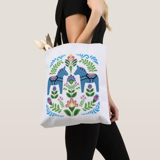 Zweeds Dala Horses Blue Tote Bag (Dichtbij)