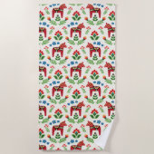 Zweeds Dala Horses Red Beach Towel Strandlaken (Voorkant)