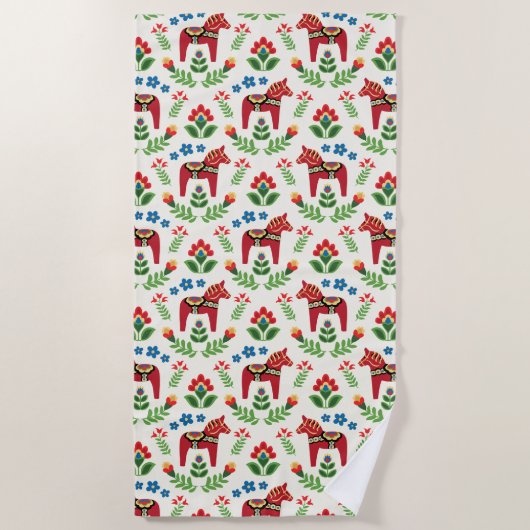 Zweeds Dala Horses Red Beach Towel Strandlaken (Voorkant)
