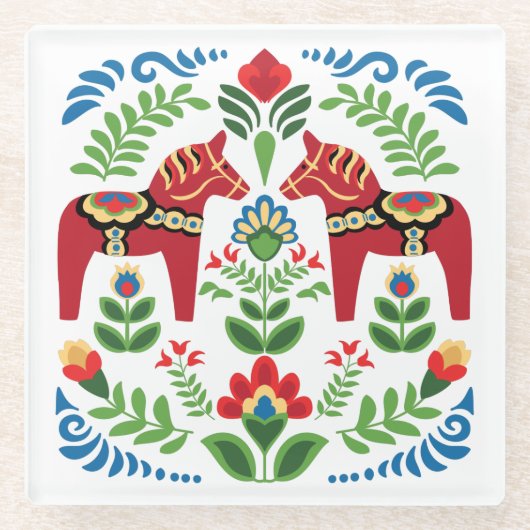 Zweeds Dala Horses Red Glazen Onderzetter (Voorkant)