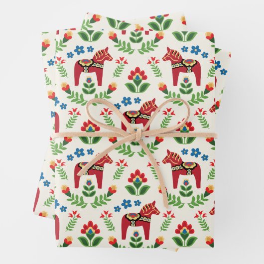 Zweeds Dala Horses Red Inpakpapier Vel (In situ)
