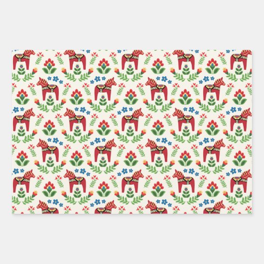 Zweeds Dala Horses Red Inpakpapier Vel (Voorkant)
