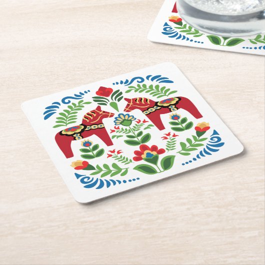 Zweeds Dala Horses Red Kartonnen Onderzetters (Schuin)