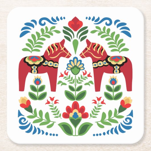 Zweeds Dala Horses Red Kartonnen Onderzetters (Voorkant)