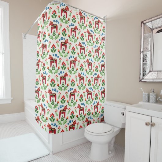Zweeds Dala Horses Red Shower Curtain Douchegordijn (In situ)