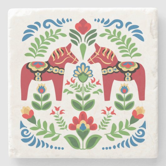 Zweeds Dala Horses Red Stenen Onderzetter (Voorkant)