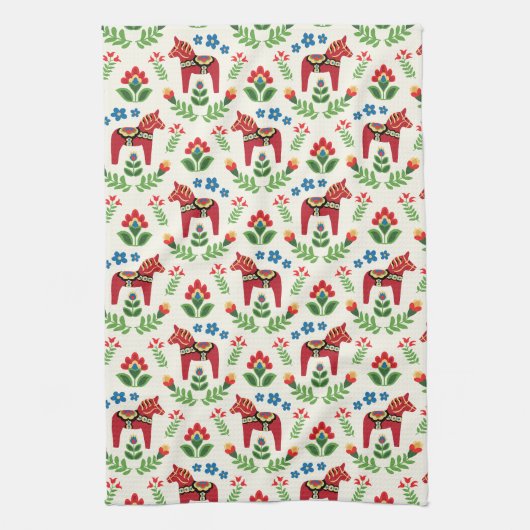 Zweeds Dala Horses Red Theedoek (Verticaal)