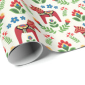 Zweeds Dala Horses Red Wrapping paper Cadeaupapier (Rol Hoek)