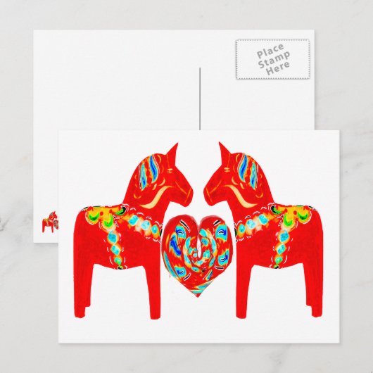 Zweeds Dala Horses w Heart Briefkaart (Voorkant / Achterkant)
