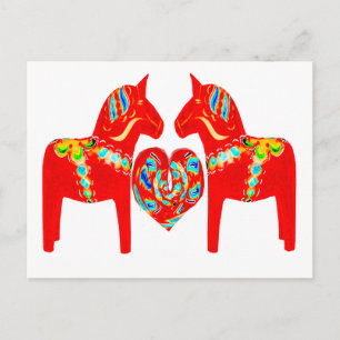 Zweeds Dala Horses w Heart Briefkaart