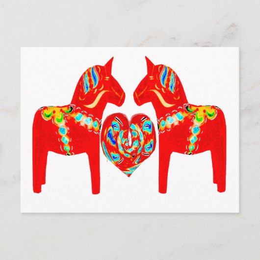 Zweeds Dala Horses w Heart Briefkaart (Voorkant)
