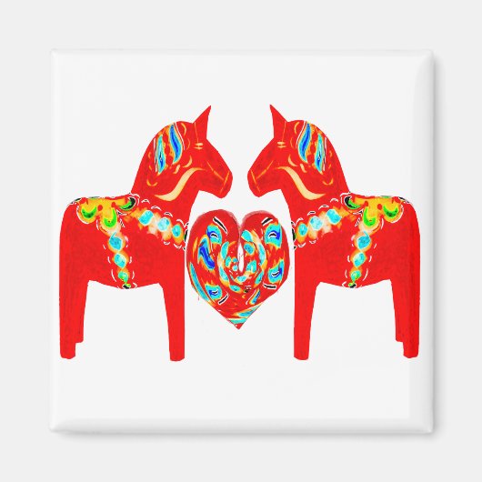 Zweeds Dala Horses w Heart Magneet (Voorkant)