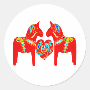 Zweeds Dala Horses w Heart Ronde Sticker