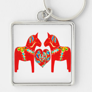 Zweeds Dala Horses w Heart Sleutelhanger