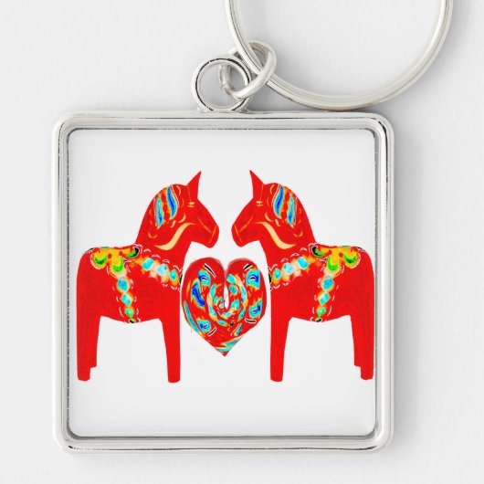 Zweeds Dala Horses w Heart Sleutelhanger (Voorkant)