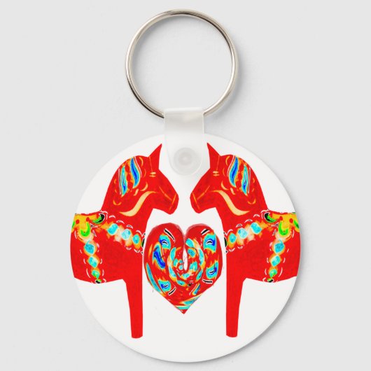 Zweeds Dala Horses w Heart Sleutelhanger (Voorkant)