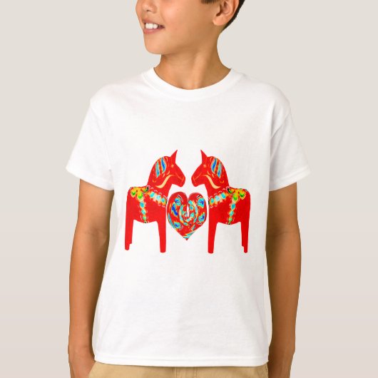 Zweeds Dala Horses w Heart T-shirt (Voorkant)