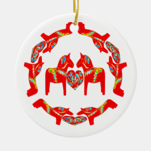 Zweeds Dala Horses w Hearts Ornament