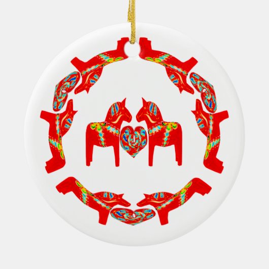 Zweeds Dala Horses w Hearts Ornament (Achterkant)
