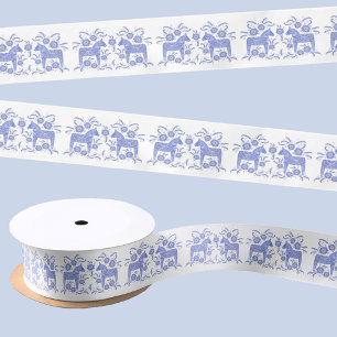 Zweeds Dala Paard Blauw en Wit Folk Art Satijnen Lint