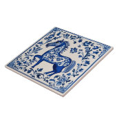 Zweeds Dala paard Blauw en Wit nouveau keramiek Tegeltje (Zijkant)