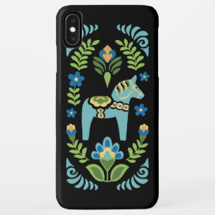 Zweeds Dala Paard Blauwgroen op zwarte telefoontas Case-Mate iPhone Case