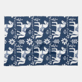 Zweeds Dala Paard Folk Art Patroon Blauw Wit Theedoek (Horizontaal)