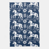 Zweeds Dala Paard Folk Art Patroon Blauw Wit Theedoek (Verticaal)