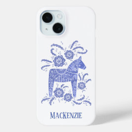 Zweeds Dala Paard Gepersonaliseerd Blauw iPhone 15 Case