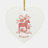 Zweeds Dala Paard Gepersonaliseerd Rood Wit Keramisch Ornament (Voorkant)