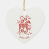 Zweeds Dala Paard Gepersonaliseerd Rood Wit Keramisch Ornament (Achterkant)