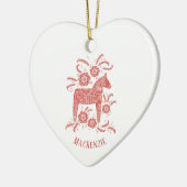Zweeds Dala Paard Gepersonaliseerd Rood Wit Keramisch Ornament (Links)