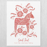 Zweeds Dala Paard God Jul Magnetische Vakantie Kaa<br><div class="desc">Een traditionele Zweedse volkskunst Dala Horse in rood en wit. Originele kunst van Nic Squirrell. Verander de groet en de naam van God jul om zich te personaliseren.</div>