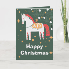 Zweeds Dala Paard Kerstmis, wit Feestdagen Kaart