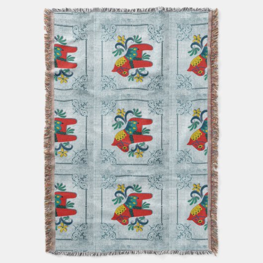 Zweeds Dala Paard met Noorse rosemaling Deken (Voorkant Verticaal)
