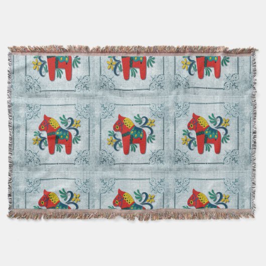 Zweeds Dala Paard met Noorse rosemaling Deken (Voorkant)