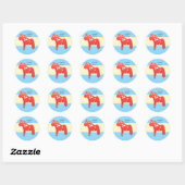 Zweeds Dala paard op blauw en geel Ronde Sticker (Vel)