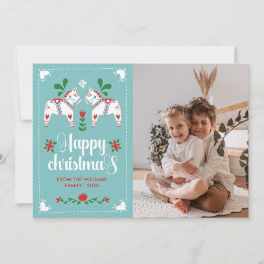 Zweeds Dala Paard Volkskunst Gelukkig Kerstmis Feestdagenkaart (Voorkant)