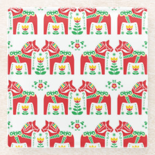 Zweeds Dala Paard: Volkskunst Glazen Onderzetter