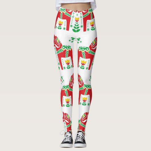 Zweeds Dala Paard: Volkskunst Leggings (Voorkant)