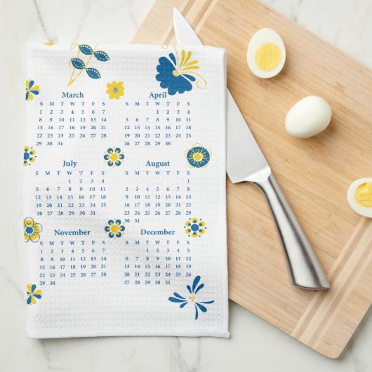 Zweeds dala paard volledig jaar 2026 kalender theedoek (Quarter Fold)