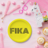 Zweeds Fika Geel en Zwart Papieren Bordje (Feest)