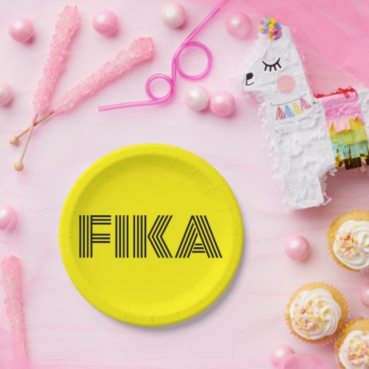 Zweeds Fika Geel en Zwart Papieren Bordje (Feest)